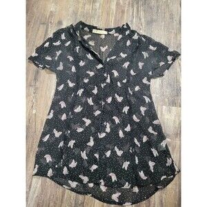 Kirra Black Sheer Butterfly Print Top Lace Lined Lightweight Y2k Boho Fairy